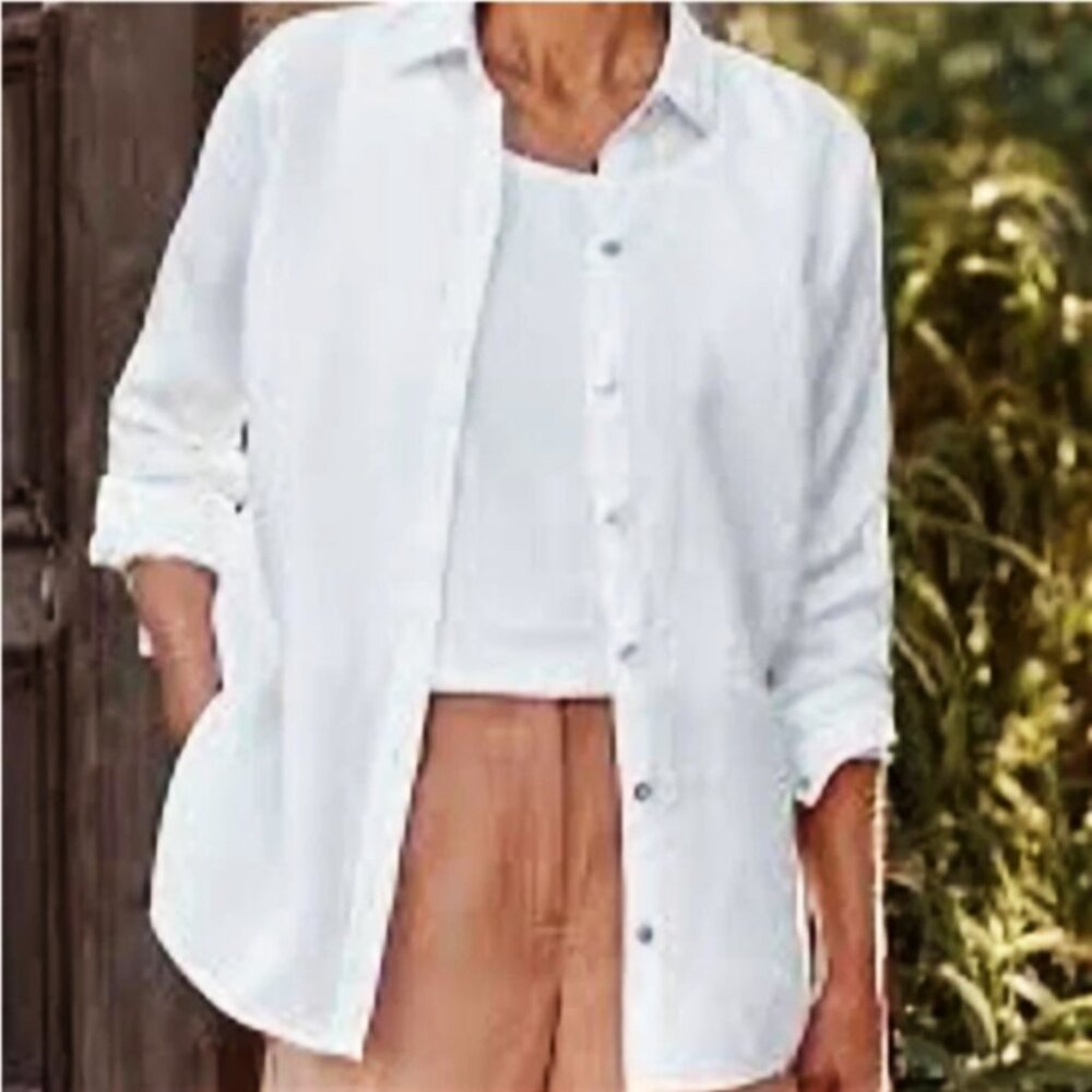 J. JILL love linen white blouse size L missy